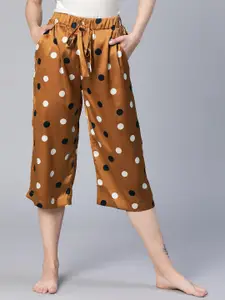 Oxolloxo Women Polka Dot Printed Mid Rise Satin Elasticated Lounge Pants