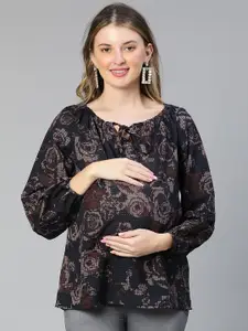 Oxolloxo Print Tie-Up Neck Crepe Maternity Top