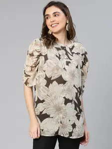 Oxolloxo Floral Printed Round Neck Chiffon Casual Top