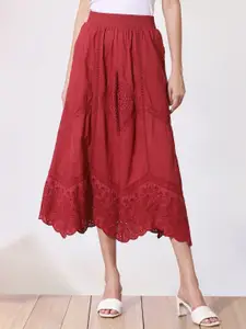 Lakshita Self Design Schifili Cotton A Line Gathers Pure Cotton Knee Length Skirt