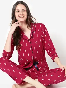 Zeyo Graphic Printed Pure Cotton Night Suit