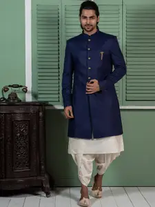 KISAH Mandarin Collar Cotton Kurta With Jacket & Dhoti Pant