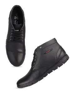 Red Chief Men Black Solid Leather Mid-Top Derbys