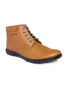 Red Chief Men Tan Brown Solid Leather Mid-Top Derbys