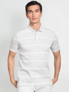 Arrow Horizontal Stripes Polo Collar Cotton T-Shirt