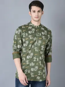 CANOE Patch Pocket Cuffed Sleeves Band Collar Printed Kurta
