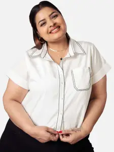 NEOFAA Plus Size Spread Collar Cotton Casual Shirt