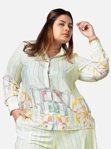 NEOFAA Plus Size Abstract Printed Casual Shirt
