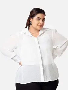 NEOFAA Plus Size Self Design Semi Sheer Casual Shirt