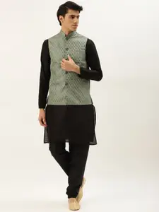 SOJANYA Mandarin Collar Regular Kurta With Churidar & Nehru Jacket