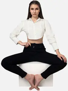 NEOFAA Puffed Sleeves Cotton Crop Casual Shirt