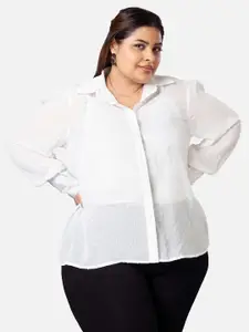 NEOFAA Plus Size Self Design Semi Sheer Casual Shirt
