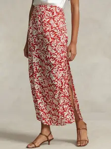 Polo Ralph Lauren Floral Printed Pure Cotton Tie-Detail Midi A-Line Skirt