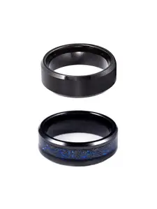 Yellow Chimes Set of 2 Silver-Plated Dragon Celtic Inlay Polish Finish Rings