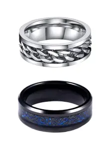 Yellow Chimes Set of 2 Silver-Plated Dragon Celtic Inlay Polish Finish Rings