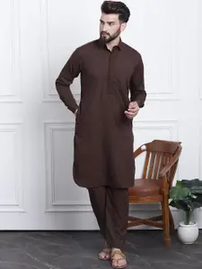 SOJANYA Shirt Collar Curved Hem Pathani Kurta with Salwar