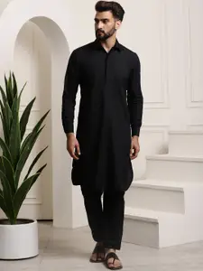 SOJANYA Shirt Collar Curved Hem Pathani Kurta with Salwar