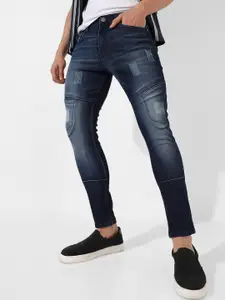 Campus Sutra Men Smart Low Distressed Heavy Fade Mid-Rise Cropped Stretchable Jeans