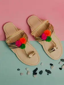 LIL PITAARA Girls Pom Pom Embellished Ethnic One Toe Flats