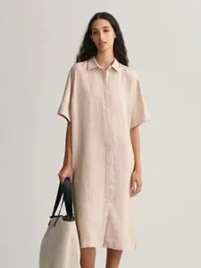 GANT Waist Tie-Up Linen Shirt Midi Dress