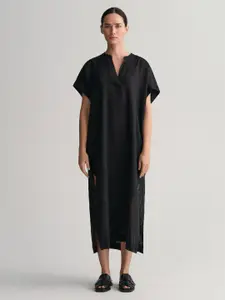 GANT V-Neck Extended Sleeve Linen A-Line Midi Dress