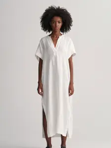 GANT V-Neck Extended Sleeve Linen A-Line Midi Dress