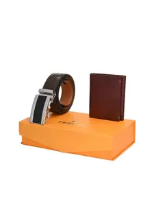 Pacific Gold Men Leather Autolock Belt With Wallet Accessory Gift Set