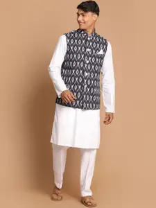 VASTRAMAY Mandarin Collar Pure Cotton Kurta with Pyjamas & Nehru Jacket