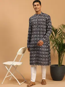 VASTRAMAY Ikat Printed Mandarin Collar Kurta with Pyjamas