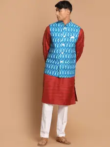 VASTRAMAY Mandarin Collar Kurta with Pyjamas & Nehru Jacket