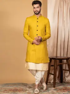 KISAH Men Mandarin Collar Cotton Kurta Indowestern Sherwani Set