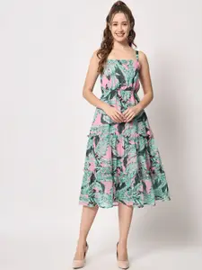 D 'VESH Tropical Print Georgette Fit & Flare Midi Dress