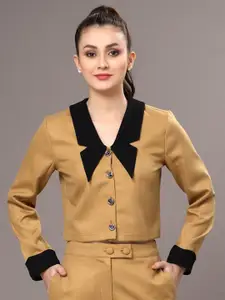 KASSUALLY Contrast Collar Crop Casual Shirt