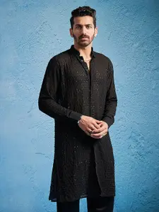 VASTRAMAY Men Georgette Sequence Semi Sheer Kurta