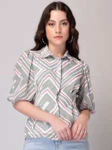 FabAlley Geometric Printed Puff Sleeve Shirt Style Top