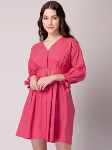 FabAlley Puff Sleeve Fit & Flare Cotton Dress