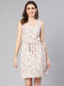 Oxolloxo Floral Print A-Line Tie-Up Detail Dress