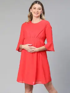 Oxolloxo Bell Sleeve Smocked Detail Maternity A-Line Dress