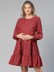 Oxolloxo Animal Printed Crepe Tiered Maternity A-line Dress