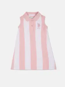U.S. Polo Assn. Kids Girls Pure Cotton Striped A-Line Dress