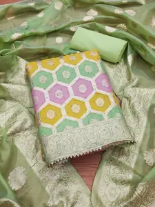 KALINI Geometric Woven Design Organza Unstitched Dress Material