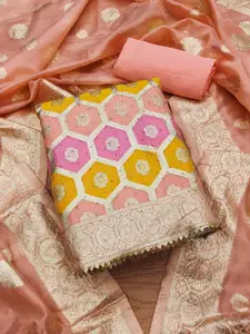 KALINI Geometric Woven Design Organza Unstitched Dress Material