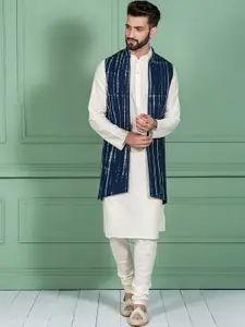 KISAH Mandarin Collar Regular Kurta With Churidar & Jacket