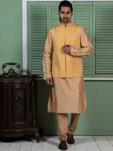 KISAH Mandarin Collar Kurta With Churidar & Nehru Jacket