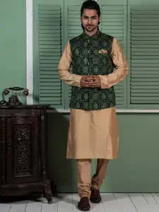KISAH Mandarin Collar Kurta with Churidar & Nehru Jacket