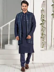 KISAH Mandarin Collar Regular Kurta With Churidar & Nehru Jacket