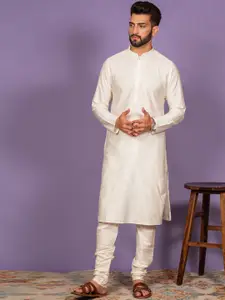 KISAH Mandarin Collar Regular Cotton Kurta With Churidar & Nehru Jacket