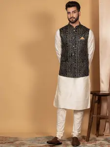 KISAH Mandarin Collar Kurta with Churidar & Nehru Jacket