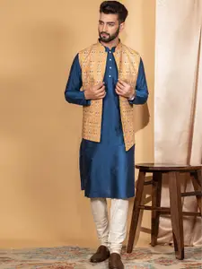 KISAH Mandarin Collar Cotton Regular Kurta With Churidar & Nehru Jacket