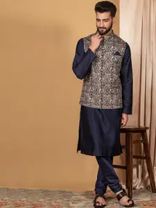 KISAH Mandarin Collar Kurta with Churidar With Printed Nehru Jacket